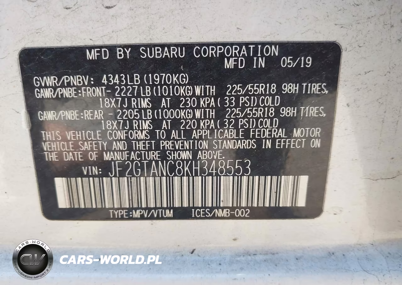 2019 Subaru Crosstrek 2.0I Limited VIN:JF2GTANC8KH348553 - 9