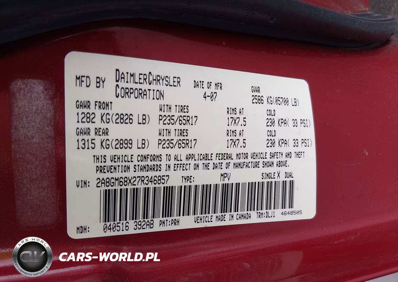 2007 Chrysler Pacifica Touring VIN:2A8GM68X27R346857 - 9