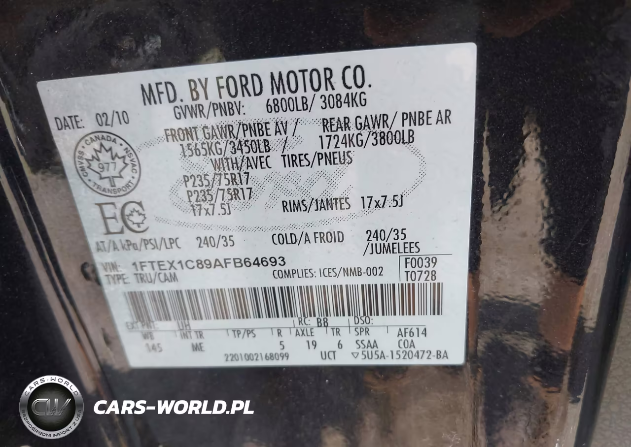 2010 Ford F-150 Fx2 Sport-Stx-Xl-Xlt VIN:1FTEX1C89AFB64693 - 9