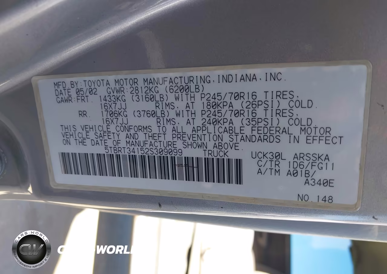2002 Toyota Tundra Sr5 V8 VIN:5TBRT34152S309099 - 9
