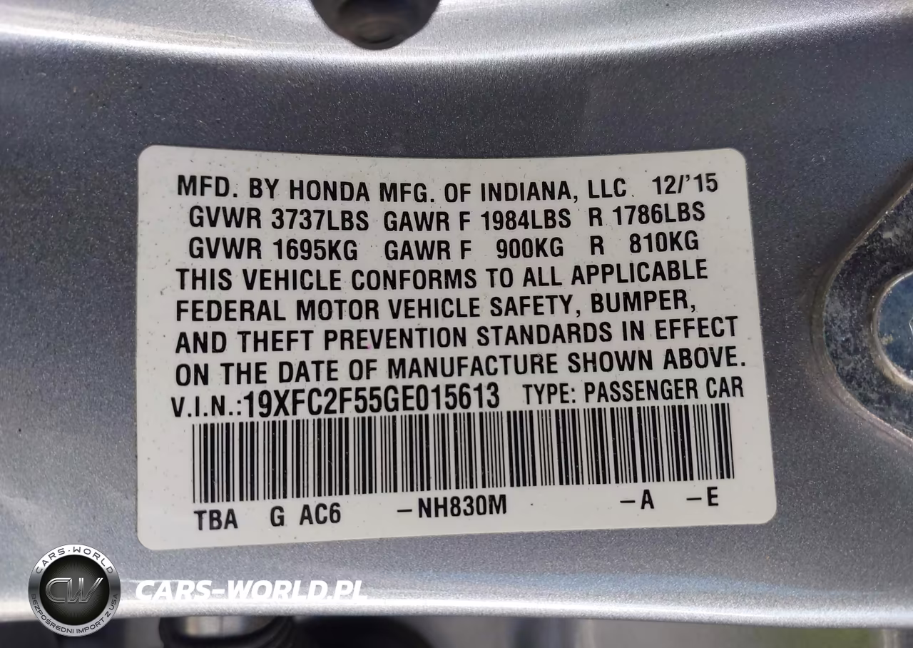 2016 Honda Civic Lx VIN:19XFC2F55GE015613 - 9