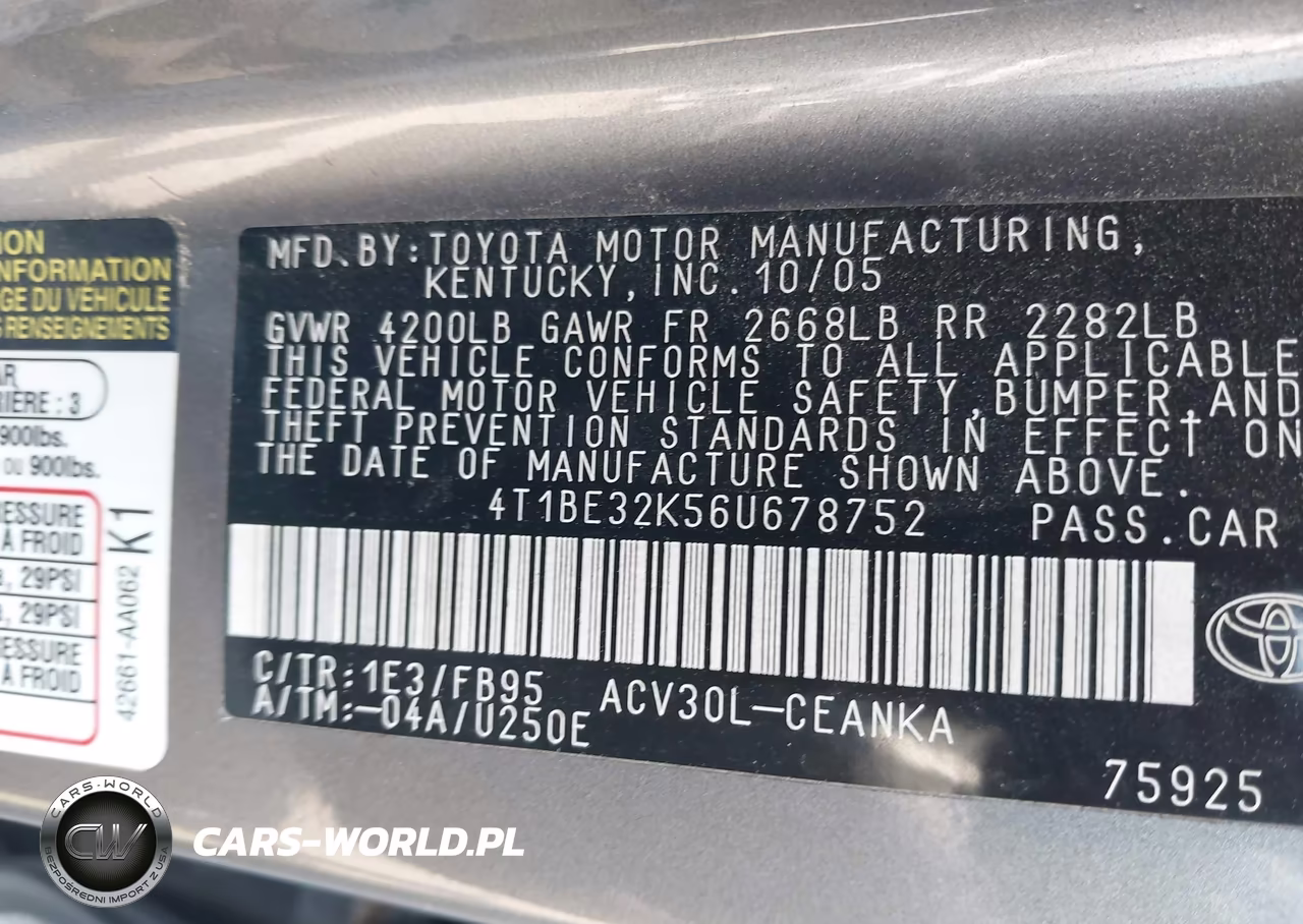 2006 Toyota Camry Std VIN:4T1BE32K56U678752 - 9