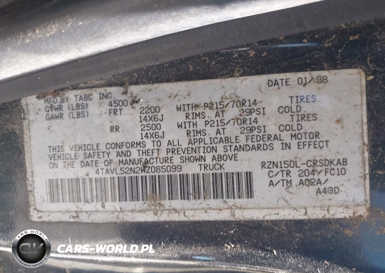 1998 Toyota Tacoma VIN:4TAVL52N2WZ085099 - 9