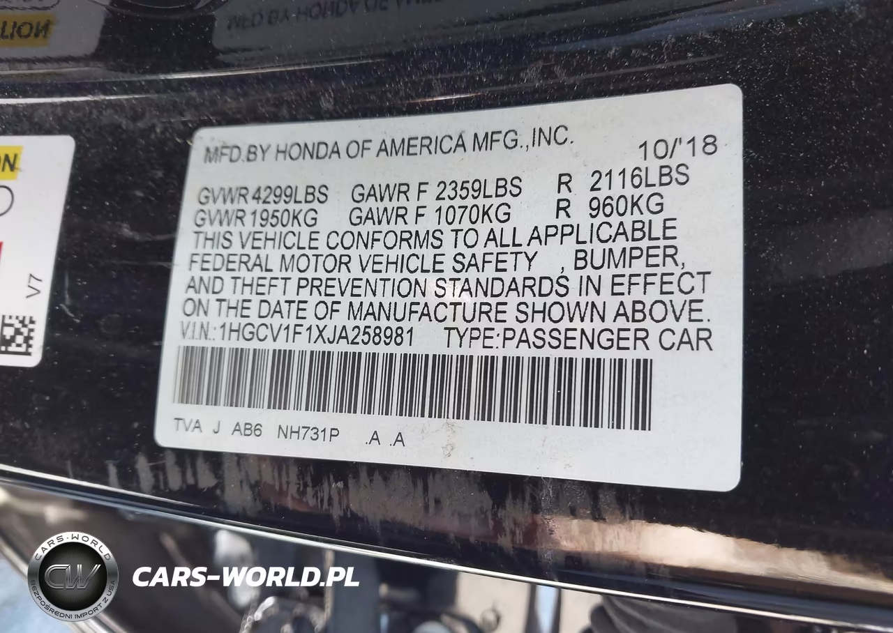 2018 Honda Accord Lx VIN:1HGCV1F1XJA258981 - 9