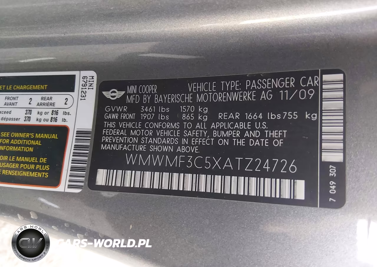 2010 Mini Cooper VIN:WMWMF3C5XATZ24726 - 9