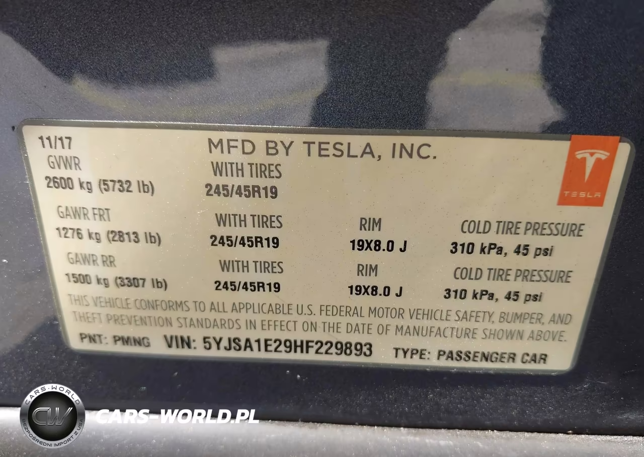 2017 Tesla Model S 100D-60D-75D-90D-P100D VIN:5YJSA1E29HF229893 - 9