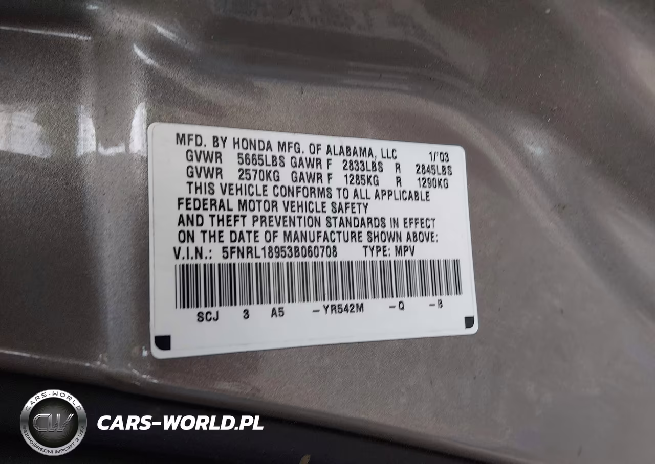 2003 Honda Odyssey Ex-L VIN:5FNRL18953B060708 - 9