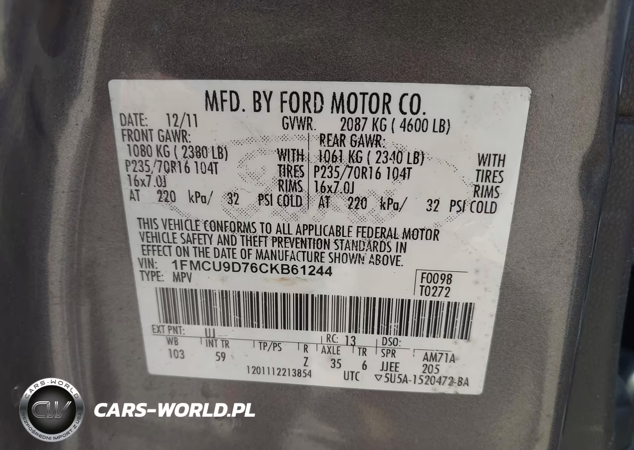 2012 Ford Escape Xlt VIN:1FMCU9D76CKB61244 - 9