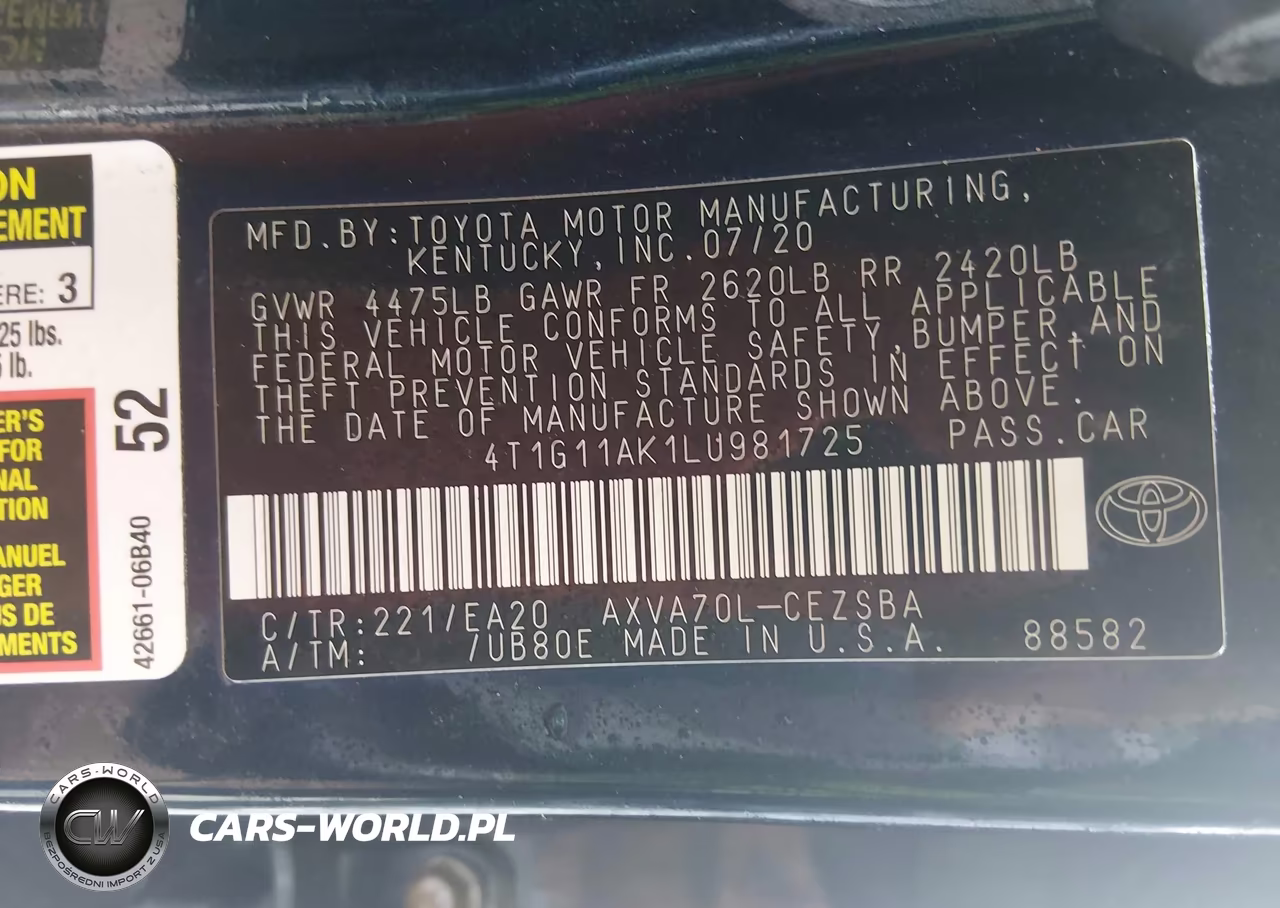 2020 Toyota Camry Se VIN:4T1G11AK1LU981725 - 9