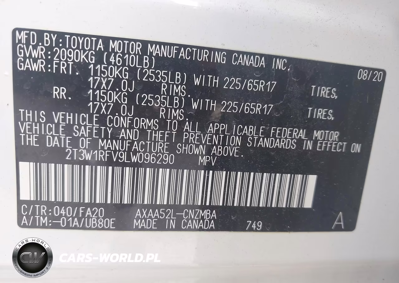 2020 Toyota Rav4 Xle VIN:2T3W1RFV9LW096290 - 9
