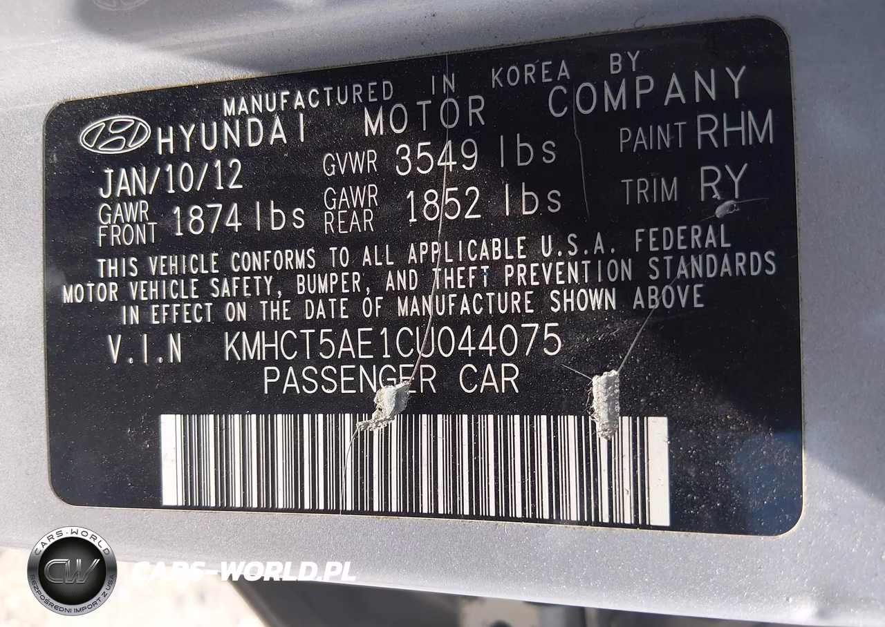 2012 Hyundai Accent Gs VIN:KMHCT5AE1CU044075 - 9