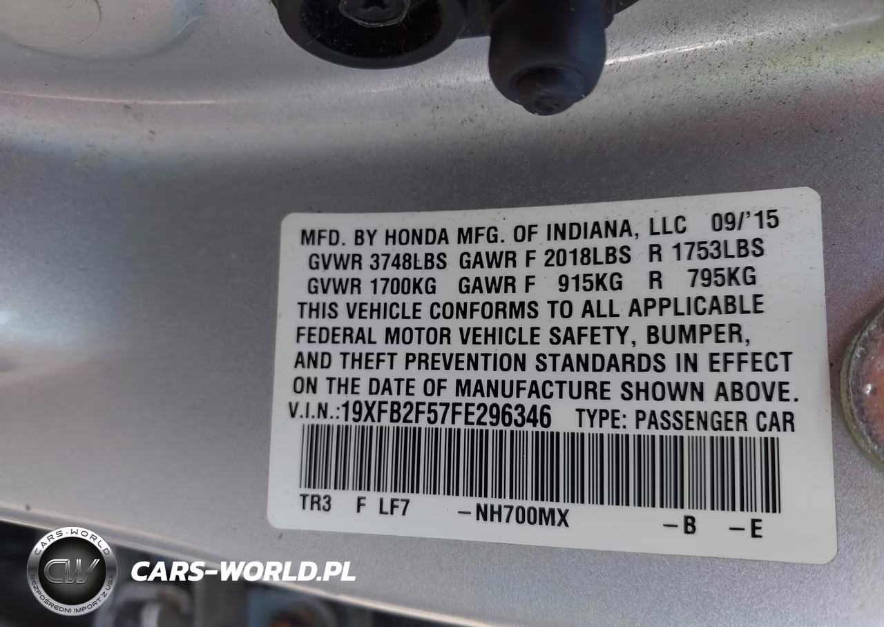 2015 Honda Civic Lx VIN:19XFB2F57FE296346 - 9