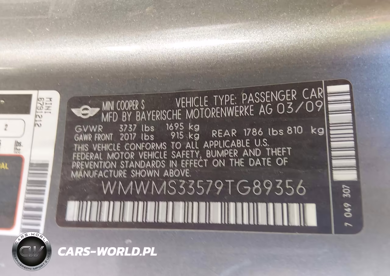 2009 Mini Cooper S VIN:WMWMS33579TG89356 - 9