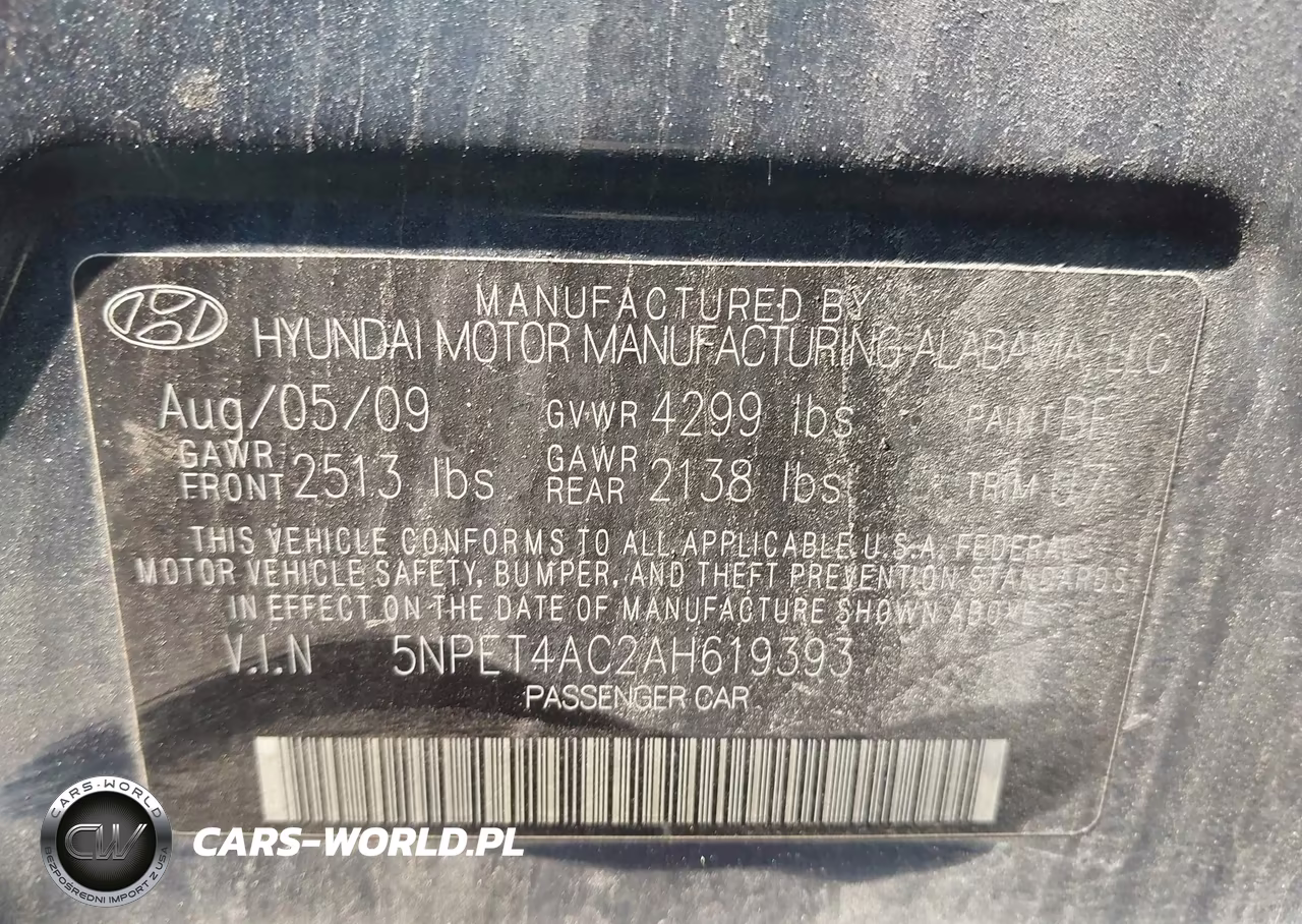 2010 Hyundai Sonata Gls VIN:5NPET4AC2AH619393 - 9