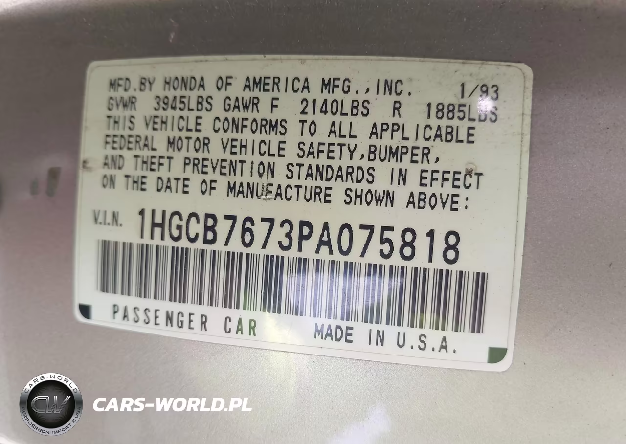 1993 Honda Accord Ex VIN:1HGCB7673PA075818 - 9