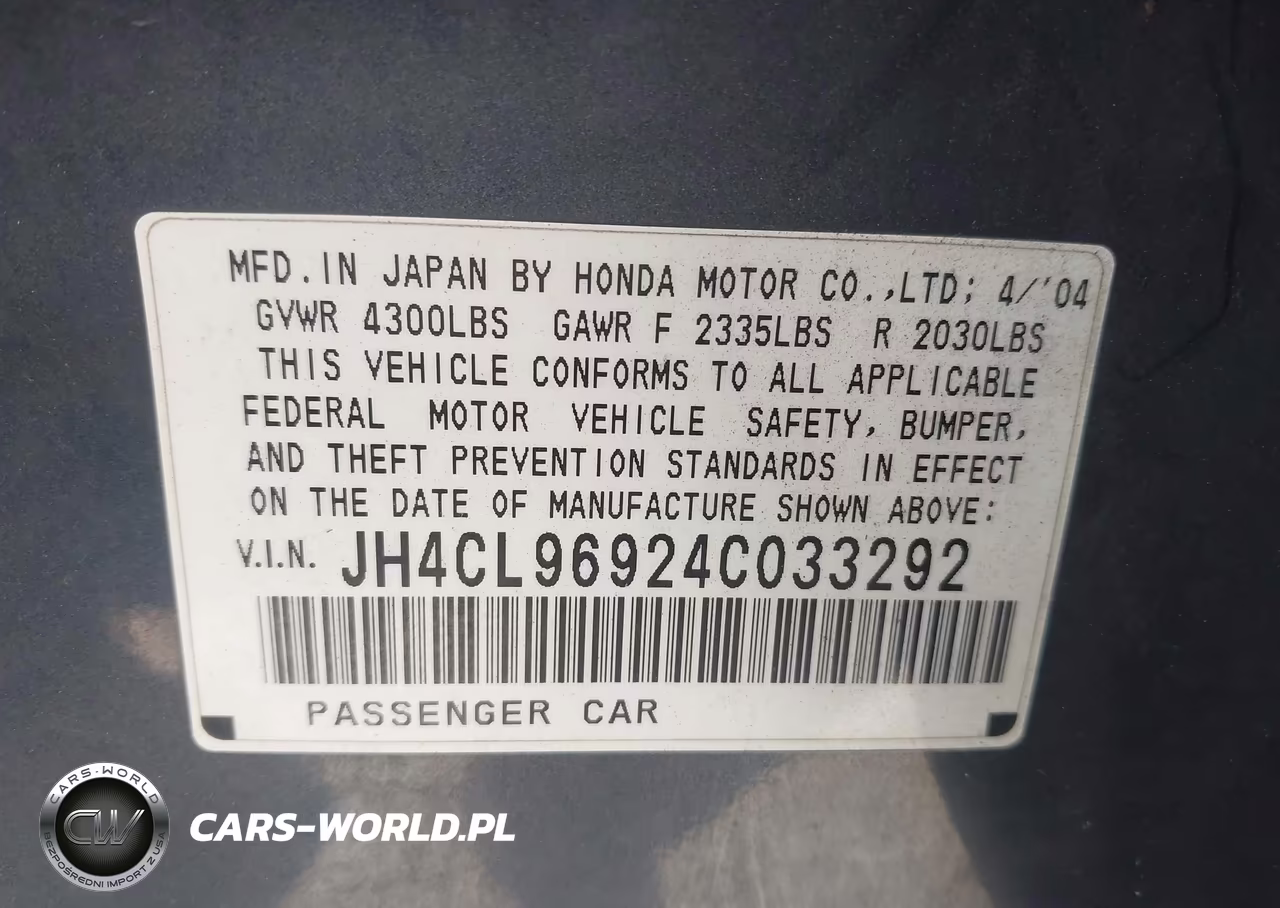 2004 Acura Tsx VIN:JH4CL96924C033292 - 9