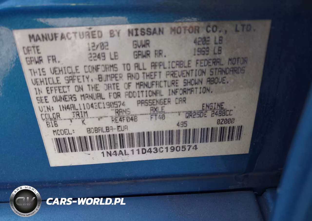 2003 Nissan Altima 2.5 S VIN:1N4AL11D43C190574 - 9