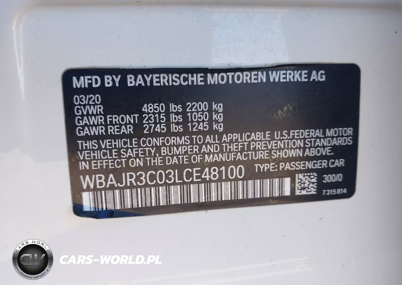 2020 BMW 530I VIN:WBAJR3C03LCE48100 - 9