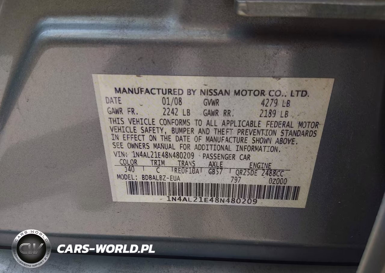 2008 Nissan Altima 2.5 Sl VIN:1N4AL21E48N480209 - 9