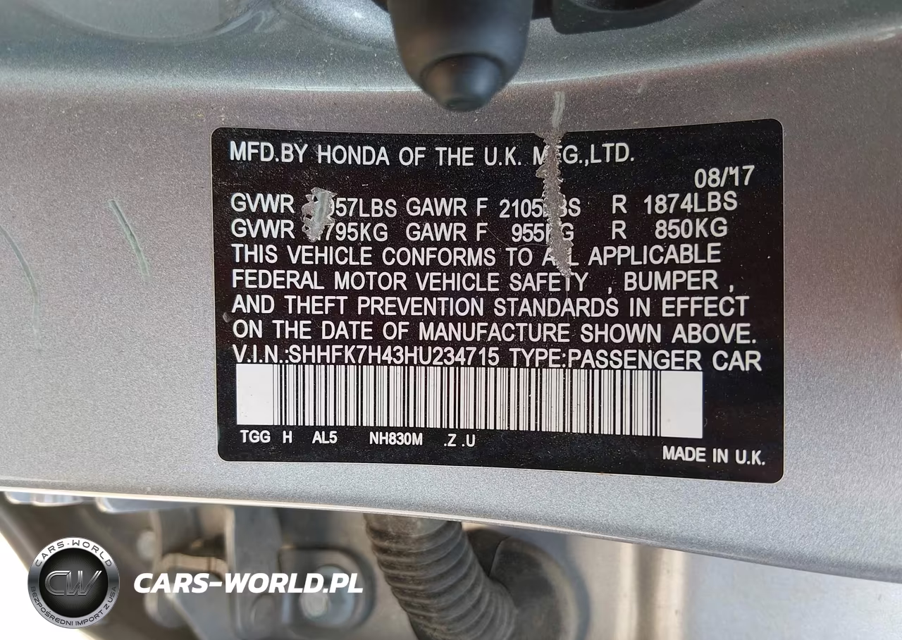 2017 Honda Civic Sport VIN:SHHFK7H43HU234715 - 9