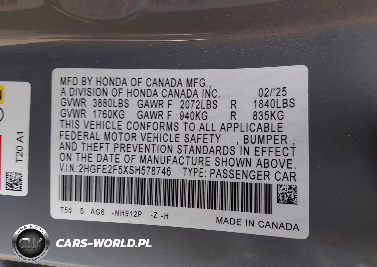 2025 Honda Civic Sport VIN:2HGFE2F5XSH578746 - 9