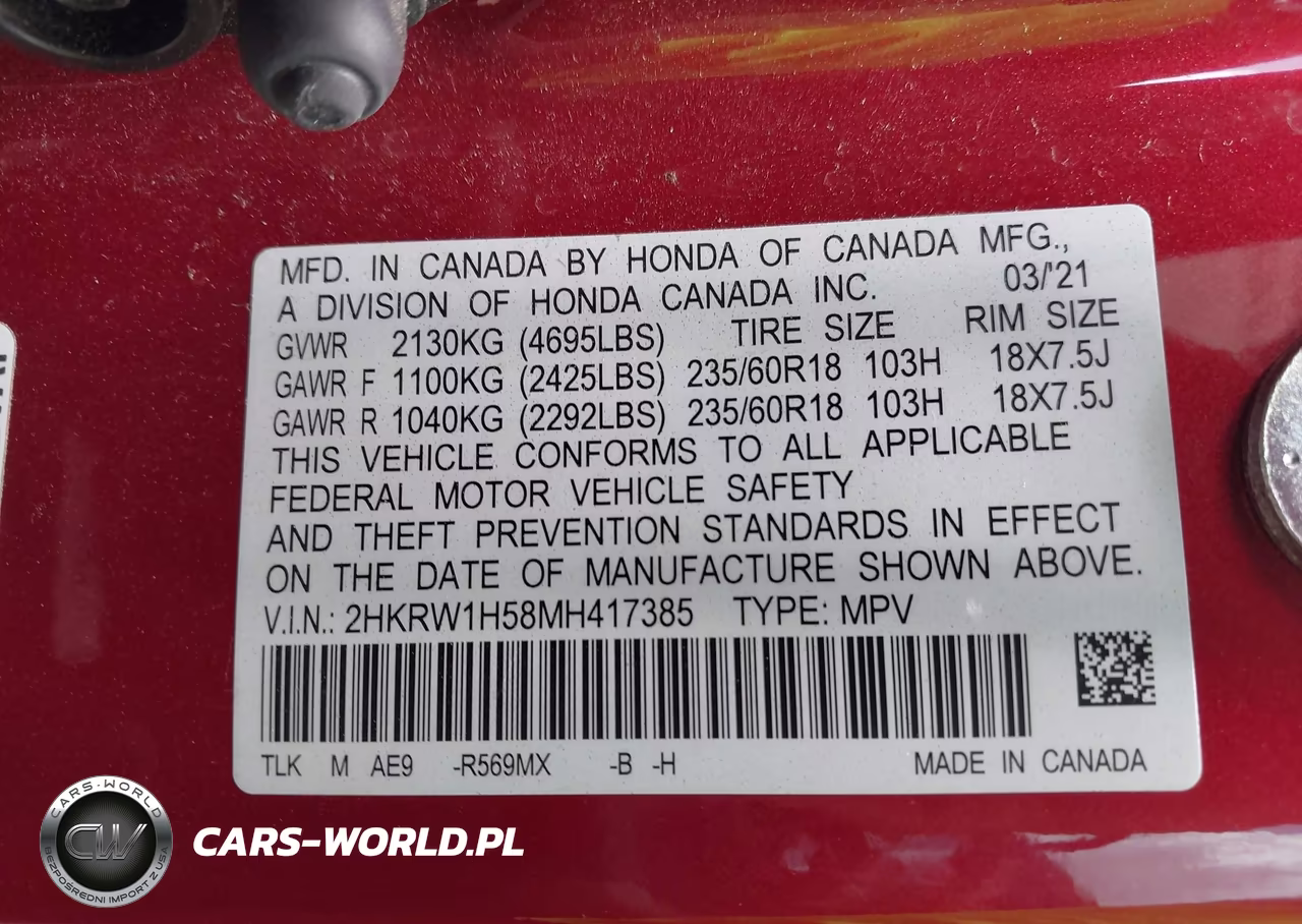 2021 Honda Cr-V 2Wd Ex VIN:2HKRW1H58MH417385 - 9