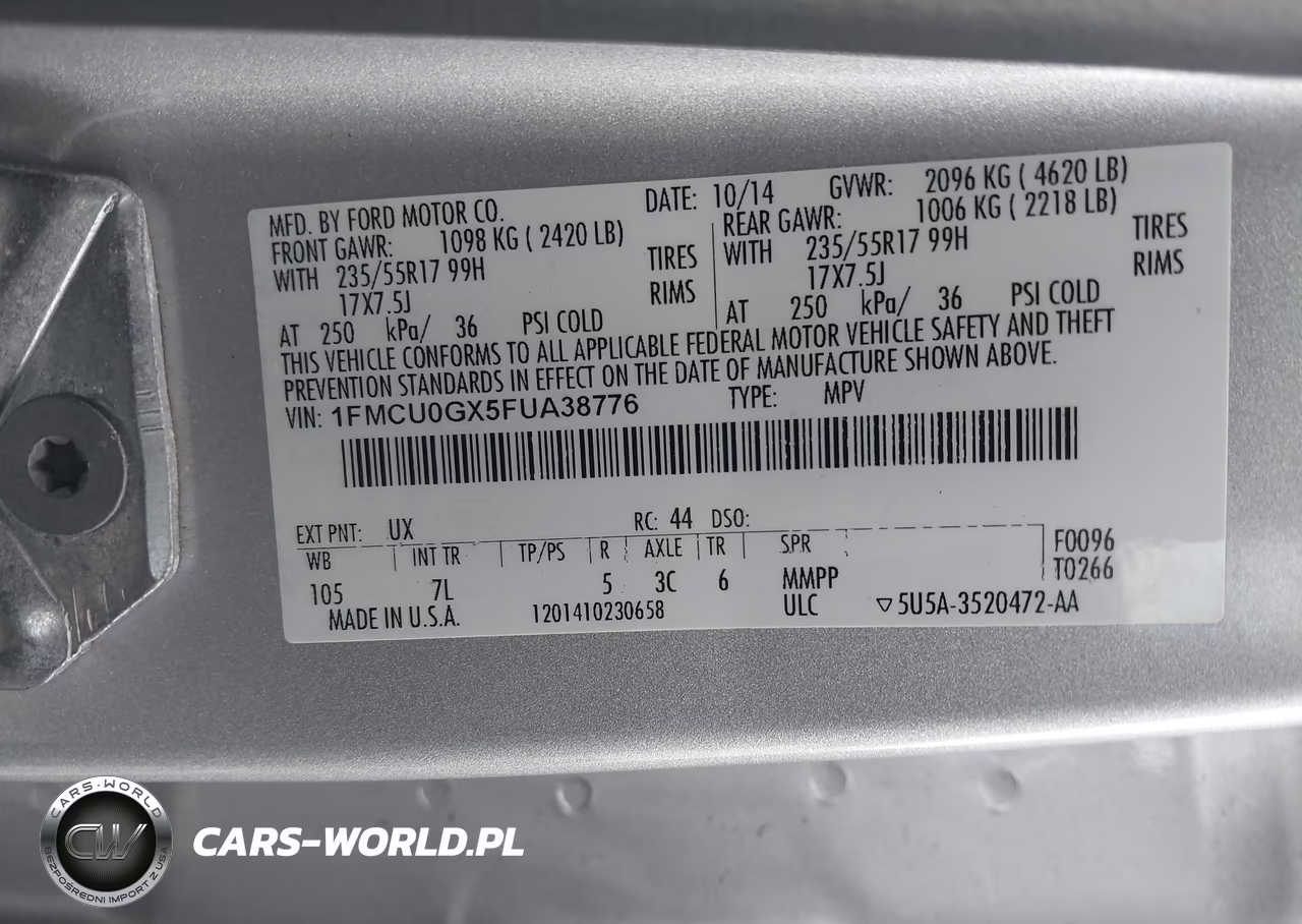2015 Ford Escape Se VIN:1FMCU0GX5FUA38776 - 9