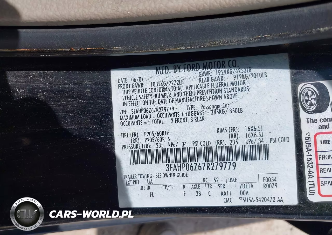 2007 Ford Fusion S VIN:3FAHP06Z67R279779 - 9