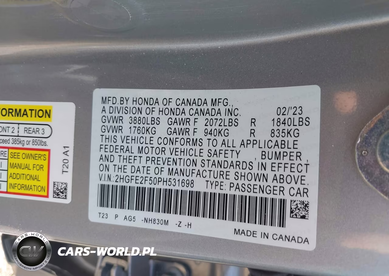 2023 Honda Civic Sport VIN:2HGFE2F50PH531698 - 9