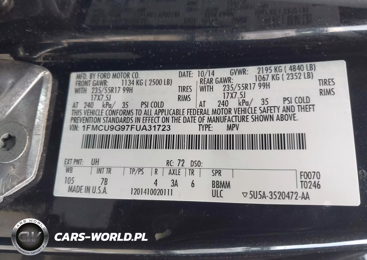 2015 Ford Escape Se VIN:1FMCU9G97FUA31723 - 9
