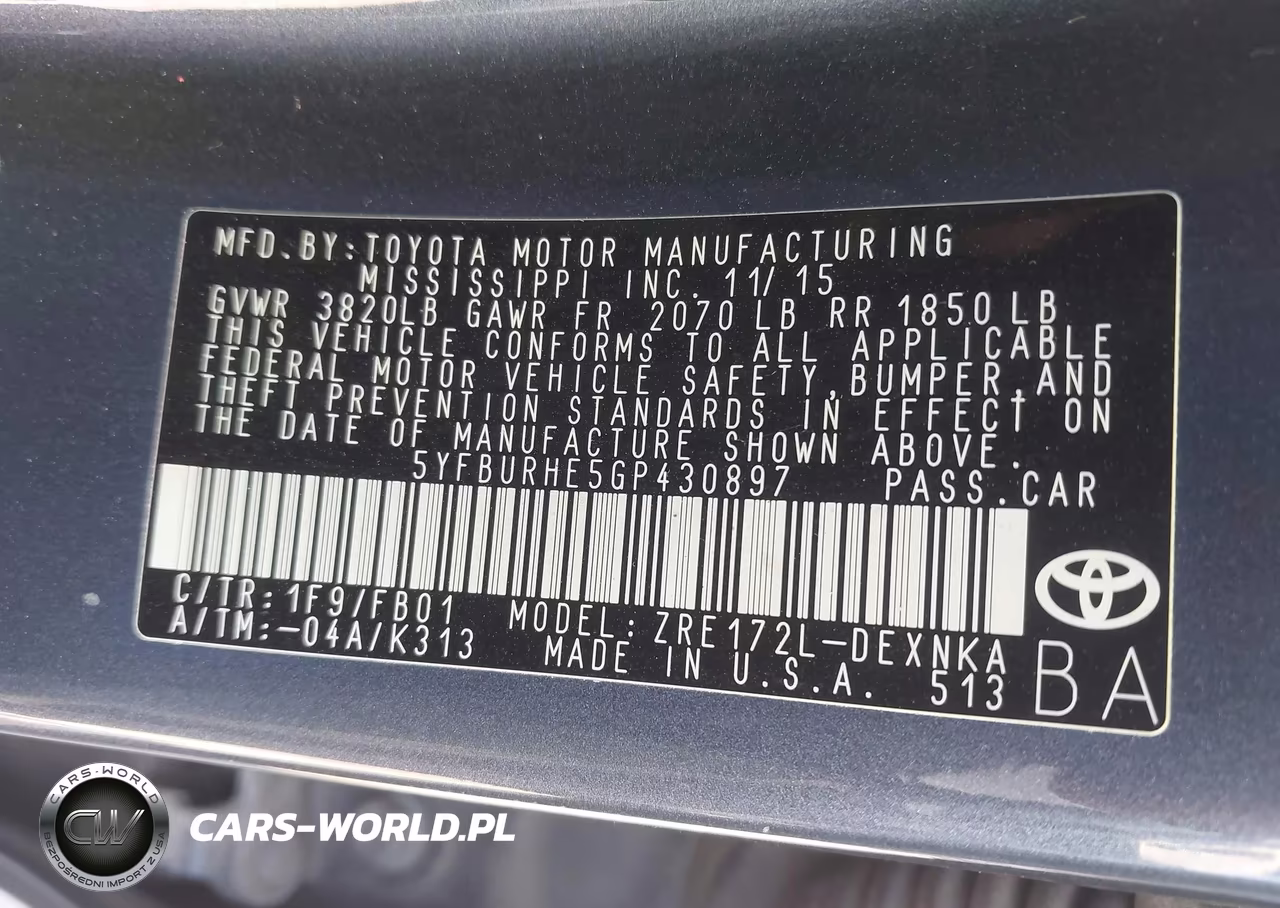2016 Toyota Corolla Le VIN:5YFBURHE5GP430897 - 9