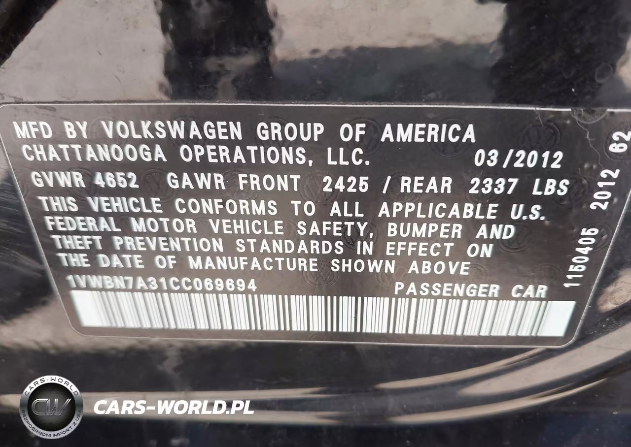 2012 Volkswagen Passat 2.0L Tdi Se VIN:1VWBN7A31CC069694 - 9