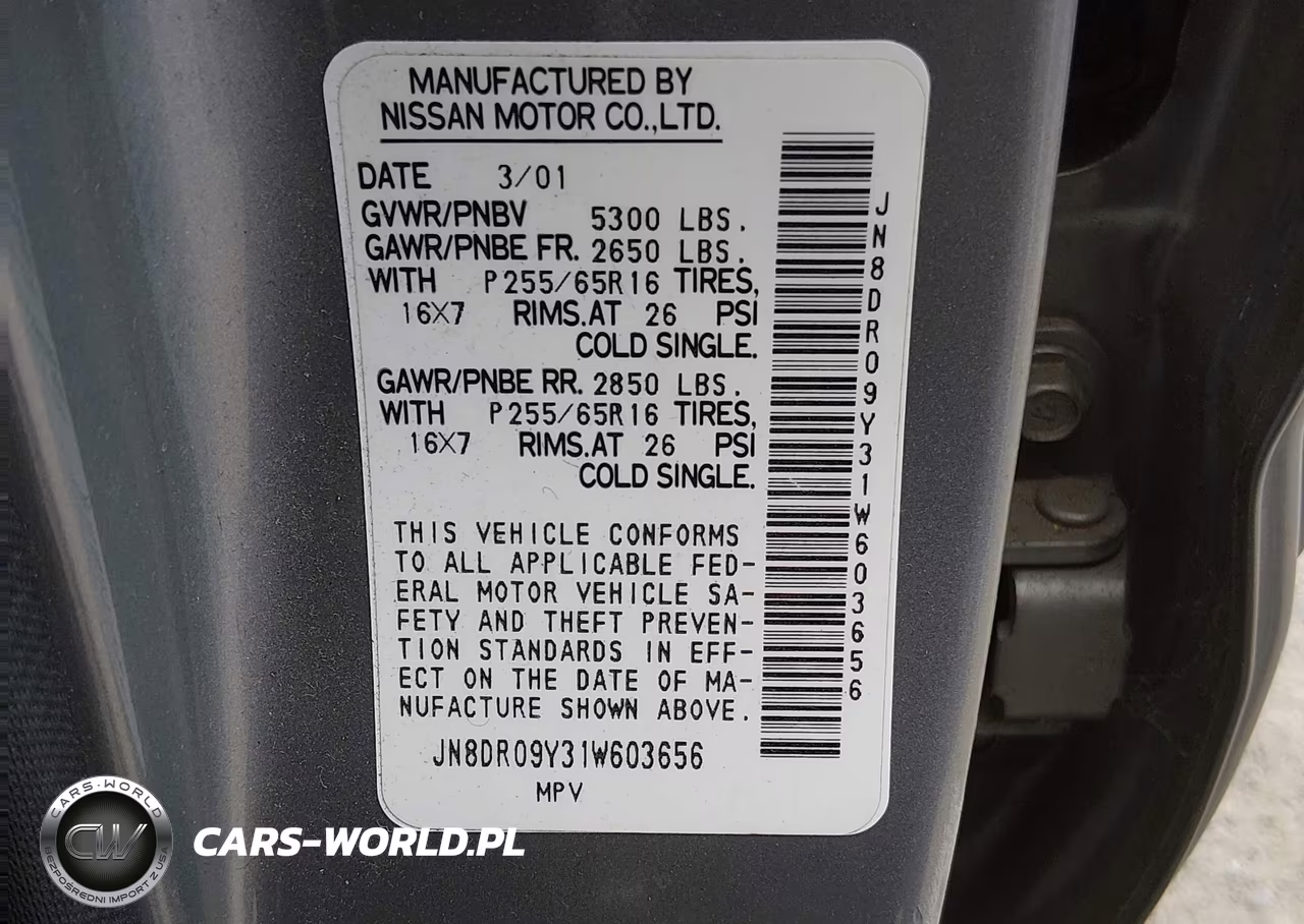 2001 Nissan Pathfinder Se VIN:JN8DR09Y31W603656 - 9