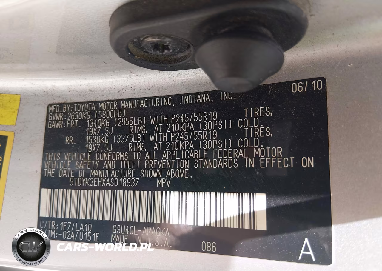 2010 Toyota Highlander Limited V6 VIN:5TDYK3EHXAS018937 - 9