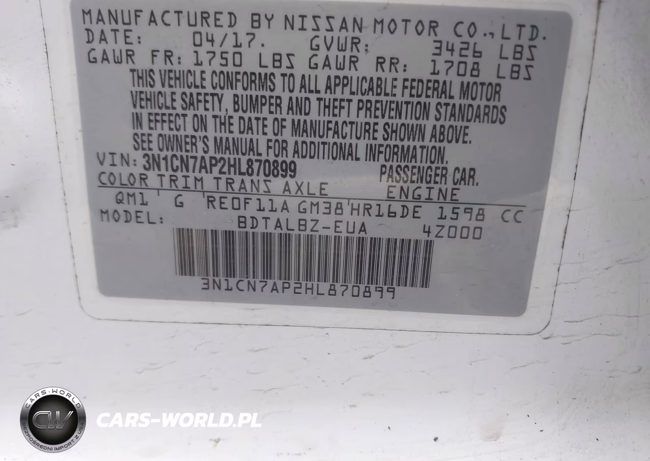 2017 Nissan Versa 1.6 Sv VIN:3N1CN7AP2HL870899 - 9