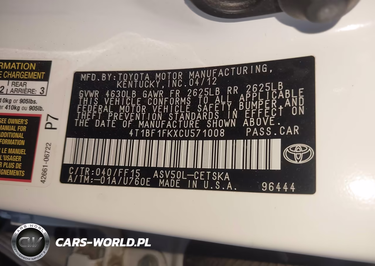 2012 Toyota Camry Se VIN:4T1BF1FKXCU571008 - 9