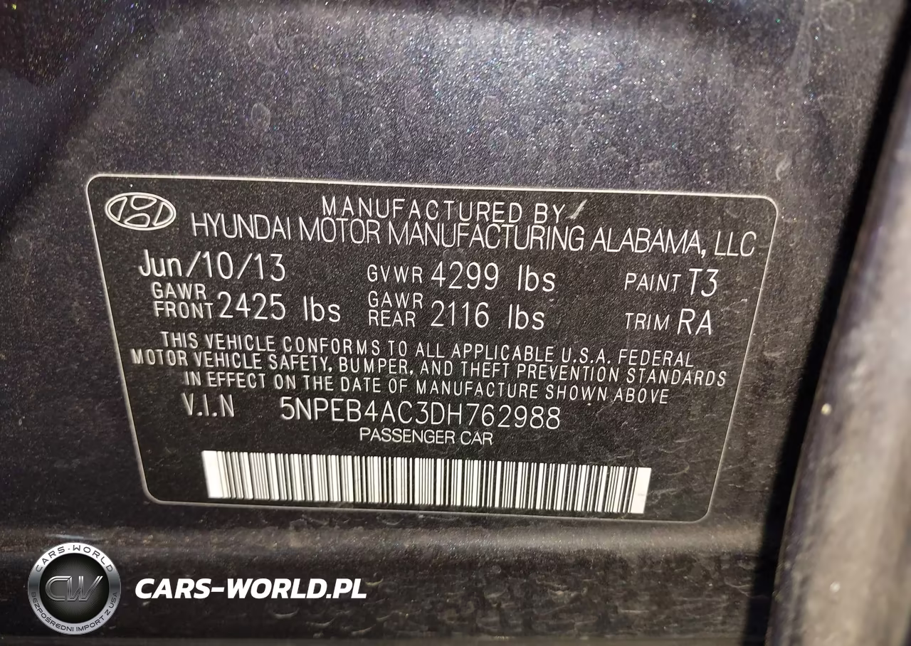 2013 Hyundai Sonata Gls VIN:5NPEB4AC3DH762988 - 9