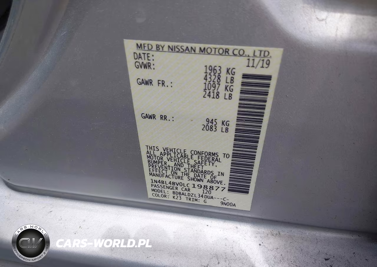 2020 Nissan Altima S Fwd VIN:1N4BL4BV0LC198877 - 9