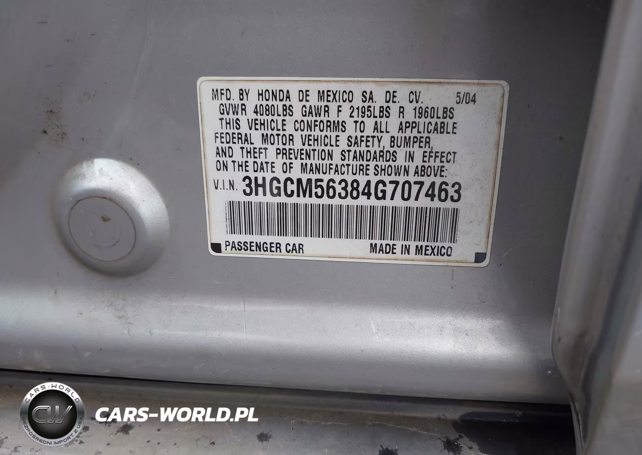 2004 Honda Accord 2.4 Lx VIN:3HGCM56384G707463 - 9