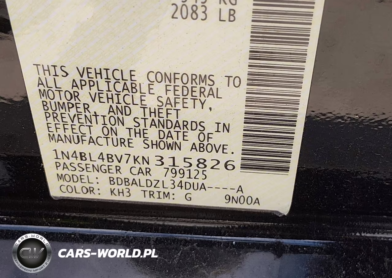 2019 Nissan Altima 2.5 S VIN:1N4BL4BV7KN315826 - 9