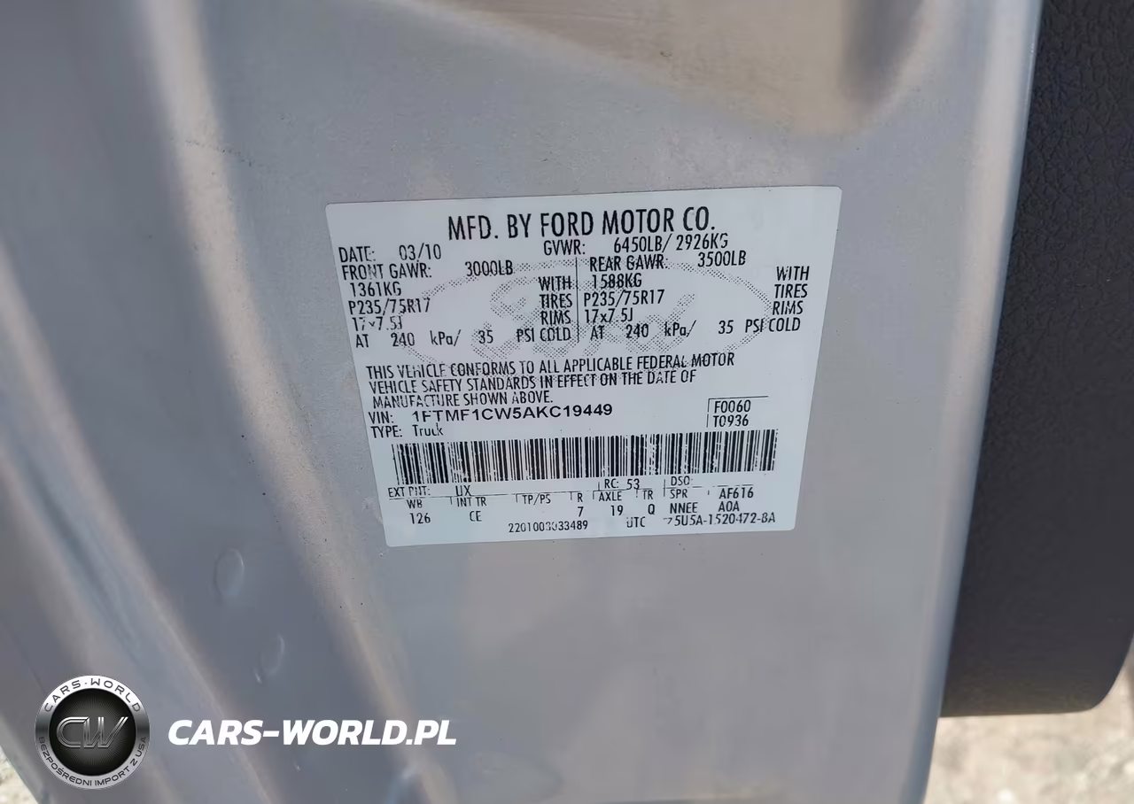 2010 Ford F-150 Stx-Xl-Xl W-Mid-Box Prep-Xlt-Xlt W-Mid-Box Prep VIN:1FTMF1CW5AKC19449 - 9
