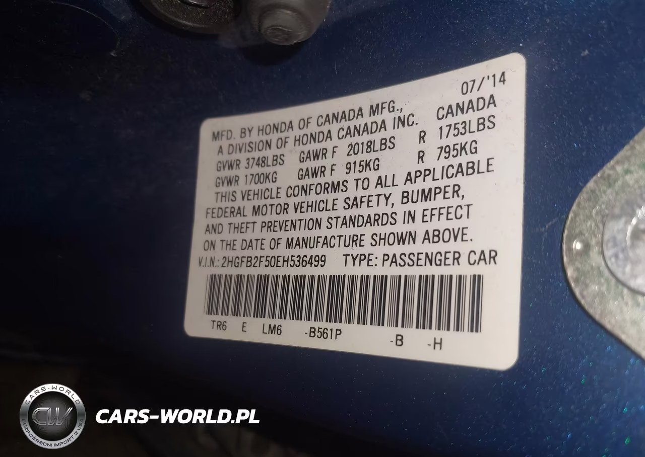 2014 Honda Civic Lx VIN:2HGFB2F50EH536499 - 9