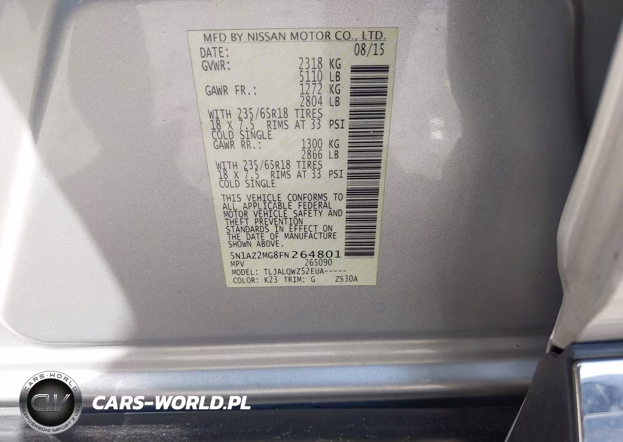 2015 Nissan Murano Sv VIN:5N1AZ2MG8FN264801 - 9