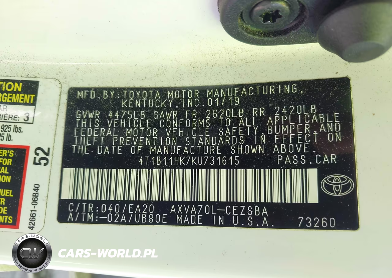 2019 Toyota Camry Se VIN:4T1B11HK7KU731615 - 9