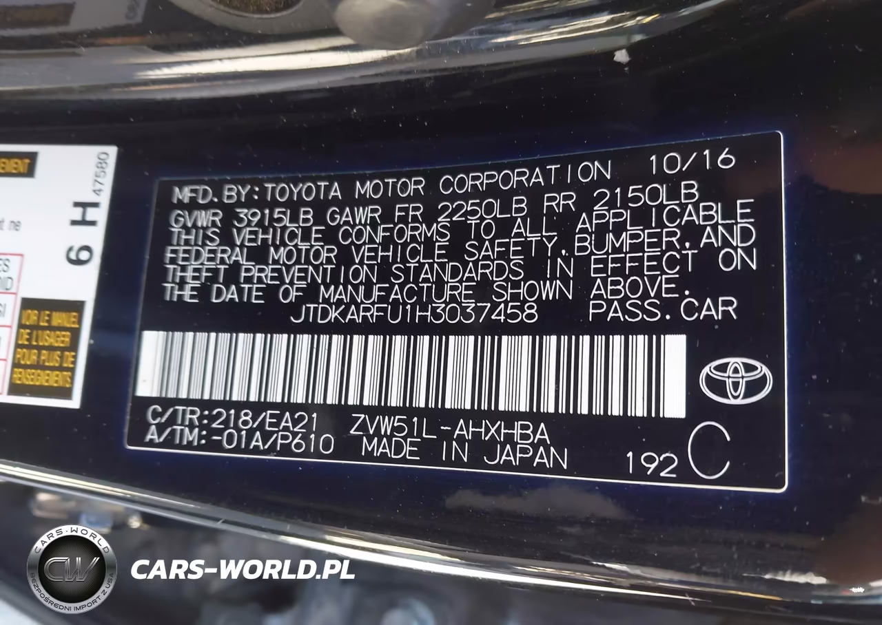 2017 Toyota Prius Four Touring VIN:JTDKARFU1H3037458 - 9