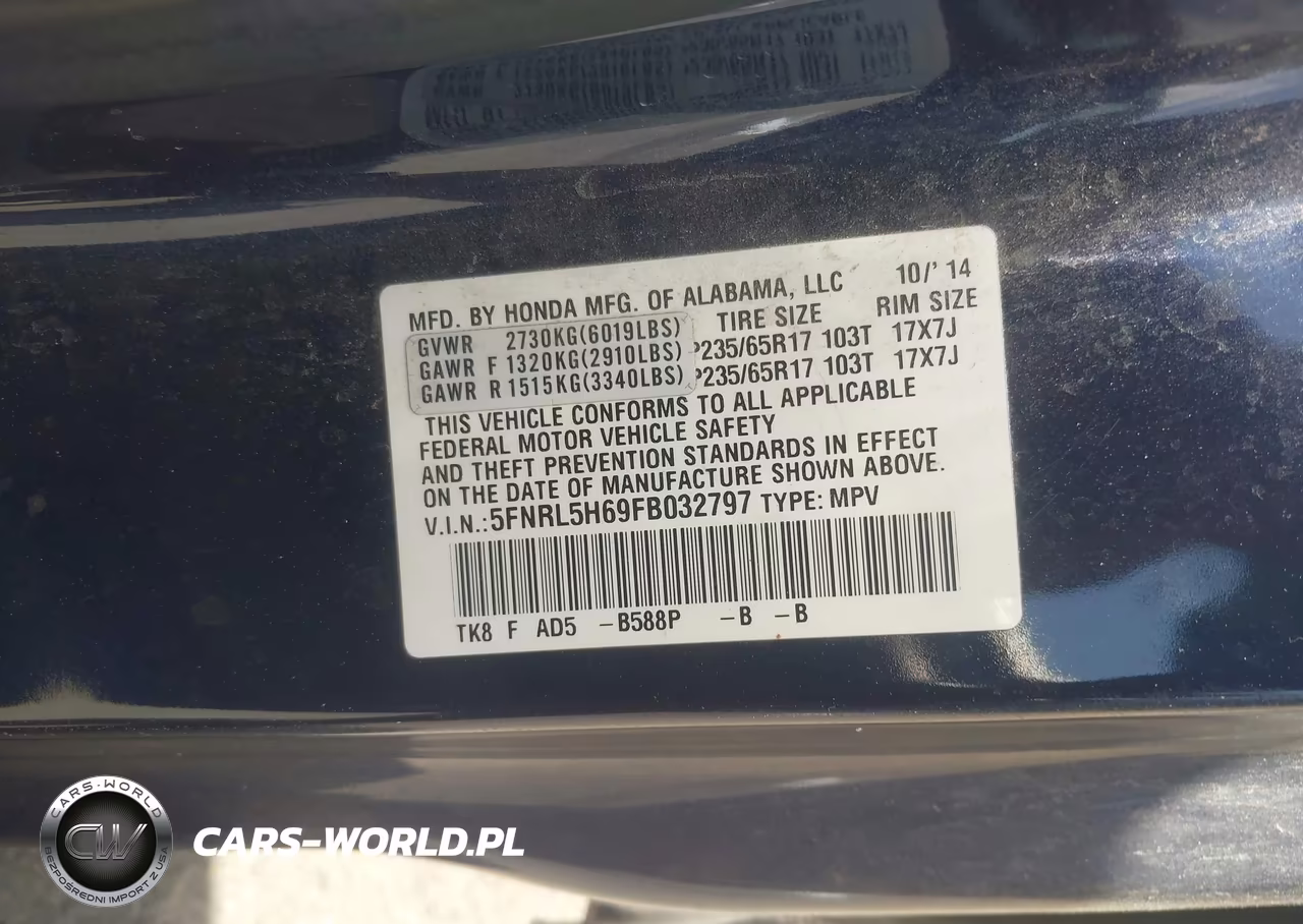 2015 Honda Odyssey Ex-L VIN:5FNRL5H69FB032797 - 9