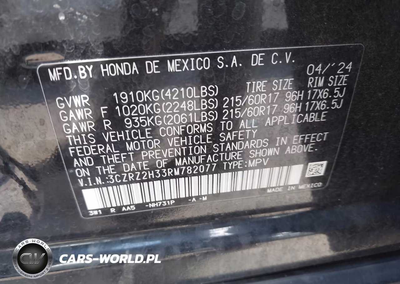 2024 Honda Hr-V Awd Lx VIN:3CZRZ2H33RM782077 - 9