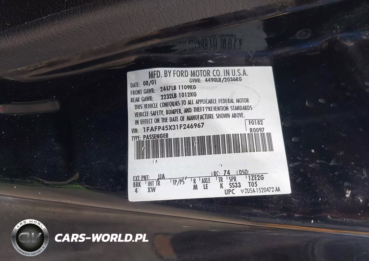 2001 Ford Mustang Gt VIN:1FAFP45X31F246967 - 9
