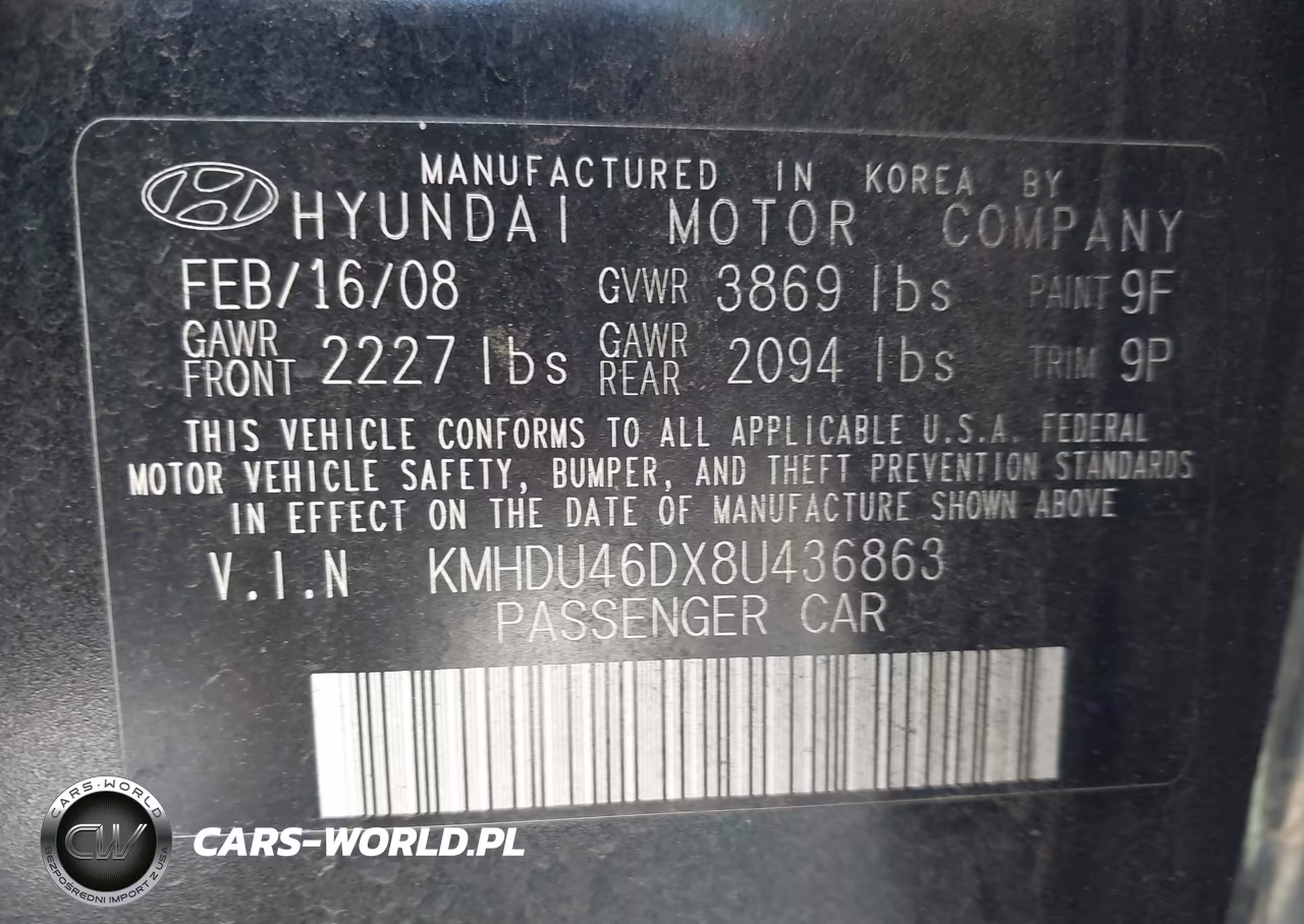 2008 Hyundai Elantra Gls-Se VIN:KMHDU46DX8U436863 - 9
