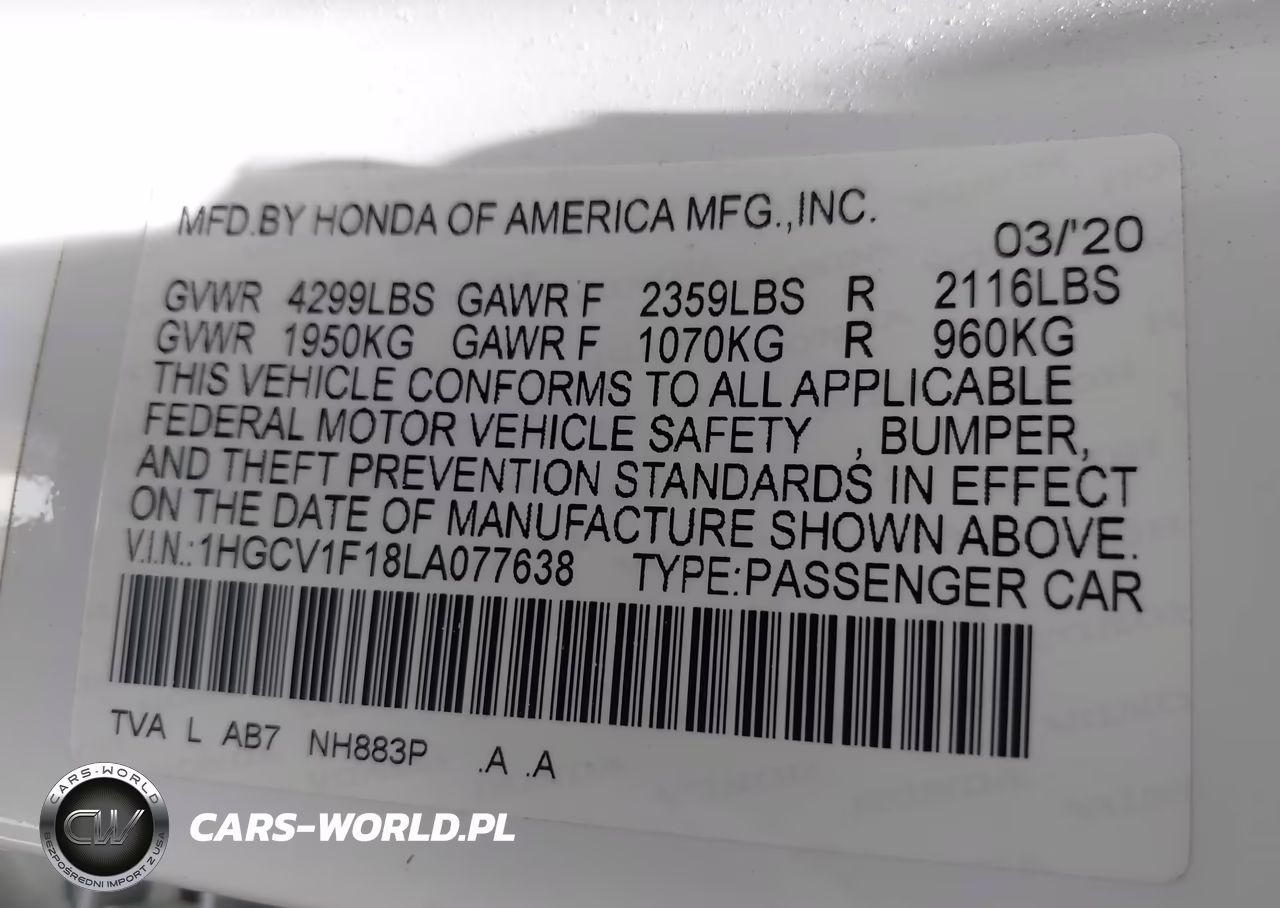 2020 Honda Accord Lx VIN:1HGCV1F18LA077638 - 9